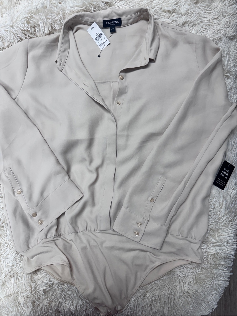Express Portofino Dress Shirt Button-Front Bodysuit - Cream, Women’s XL